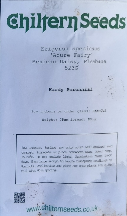 Erigeron speciosus Azure fairy seed packet
